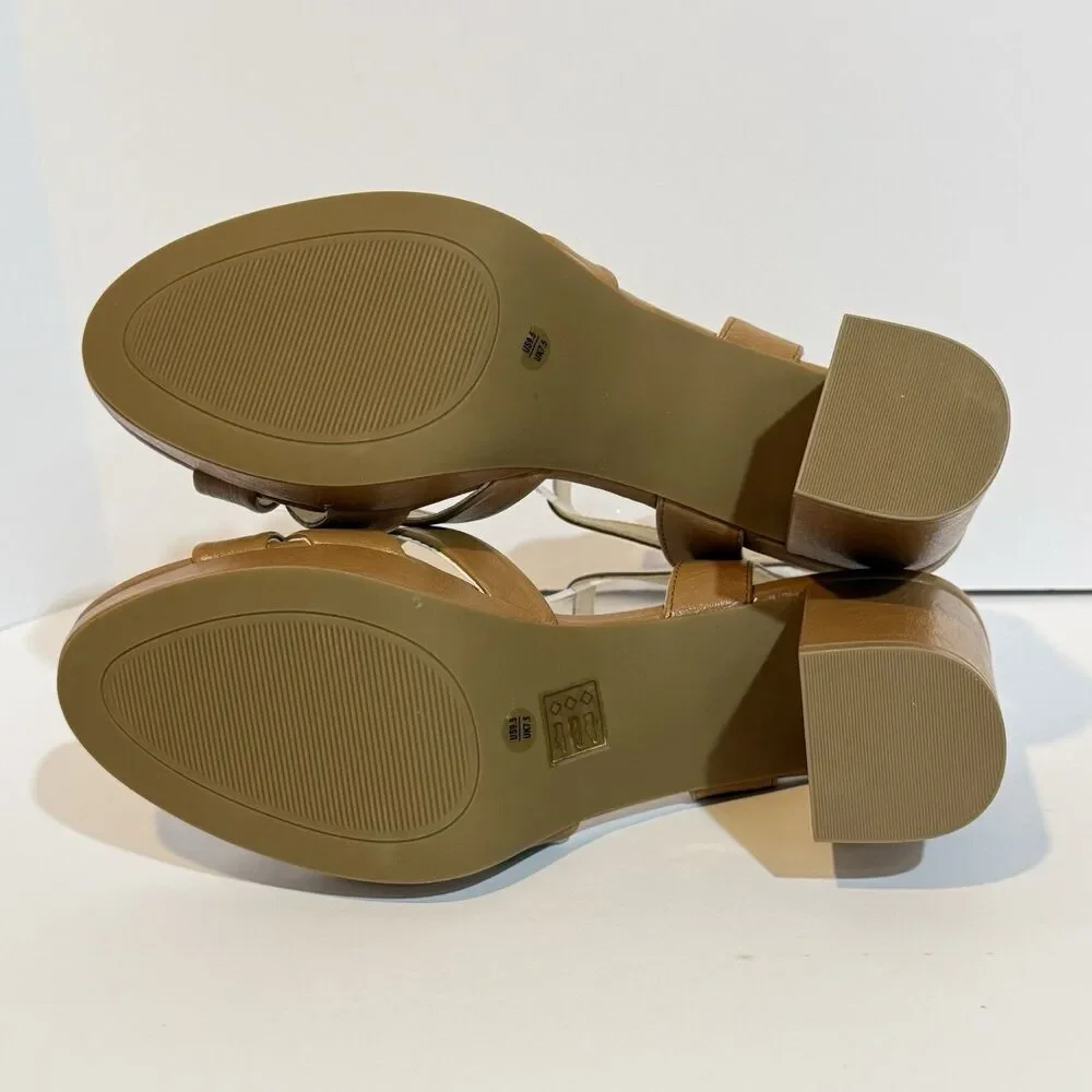 Ruiee Women's Platform Heels Chunky Sandals Ankle Strappy Brown Size 9.5 New